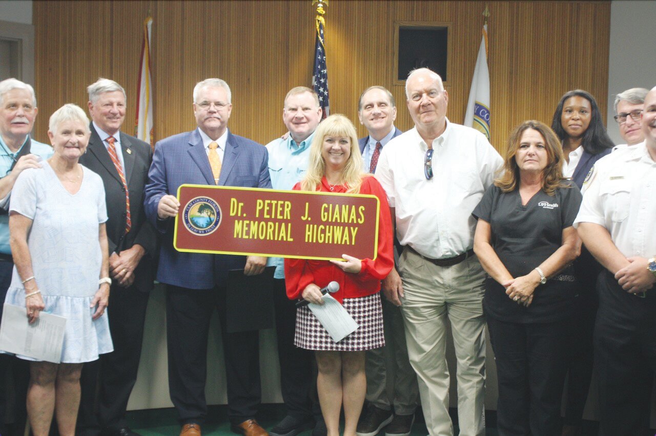 Fire chiefs from several counties, including Clay, were at Tuesday’s Board of County 
Commission meeting to honor their late friend, Dr. Peter J. Gianas. The BCC renamed a portion of State Road 230 to “Dr. Peter J. Gianas Memorial Highway.”